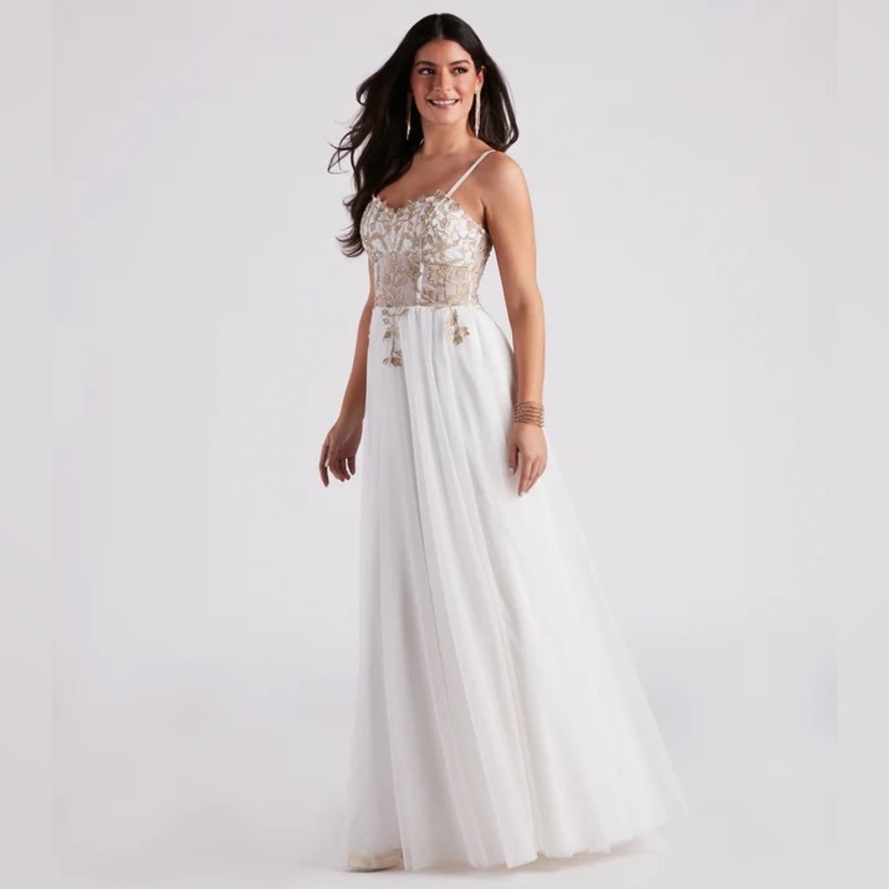 NWT White and Gold Prom Dress/Wedding Dress!